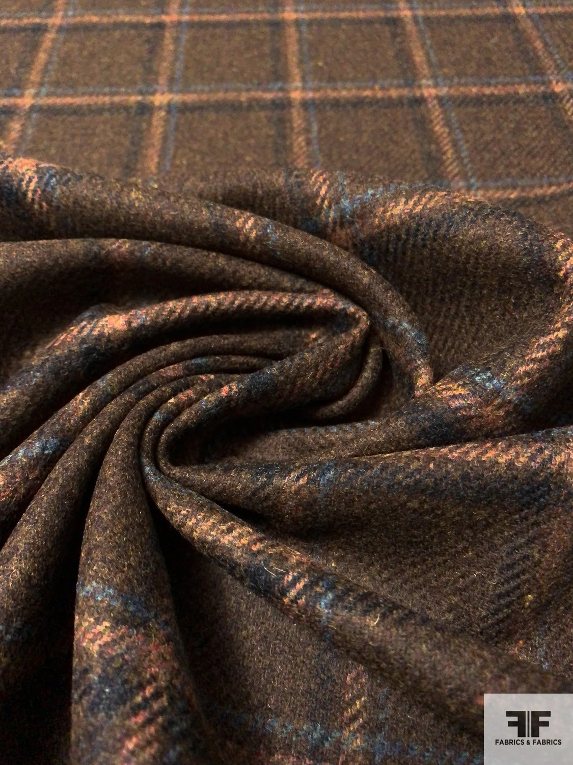 Italian Plaid Virgin Wool Jacket Weight Suiting - Brown / Black / Turquoise 6 Italian Plaid Virgin Wool Jacket Weight Suiting - Brown / Black / Turquoise - Image 4