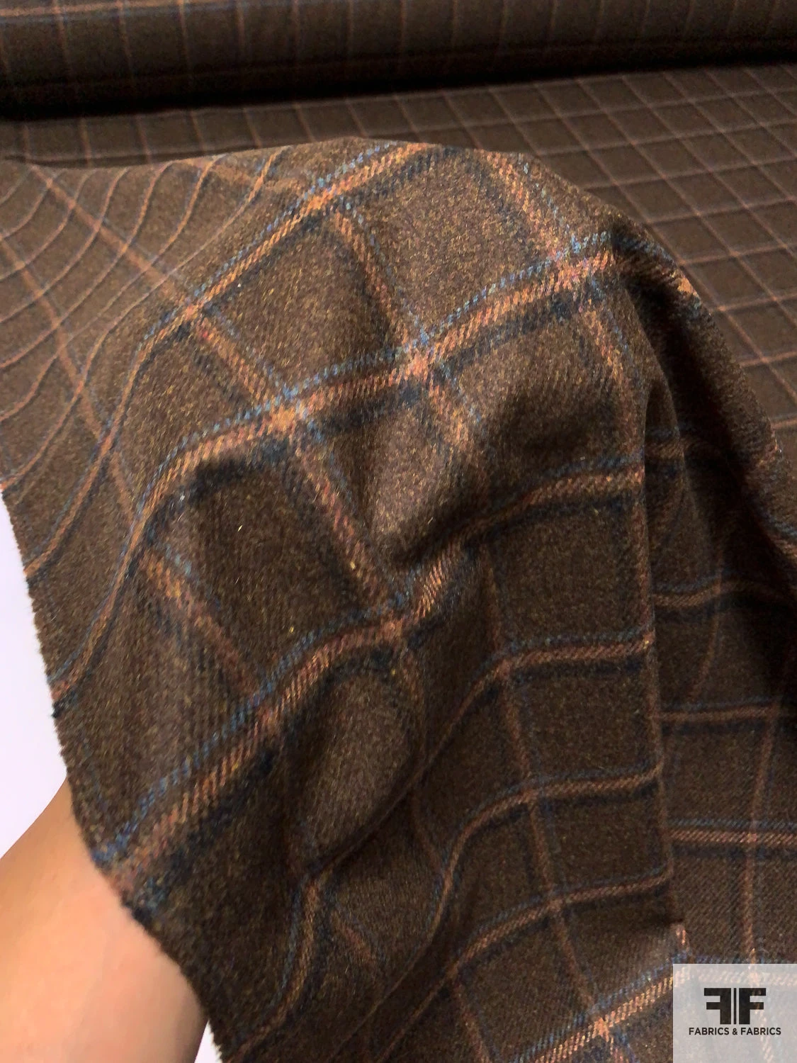 Italian Plaid Virgin Wool Jacket Weight Suiting - Brown / Black / Turquoise 4 Italian Plaid Virgin Wool Jacket Weight Suiting - Brown / Black / Turquoise - Image 2