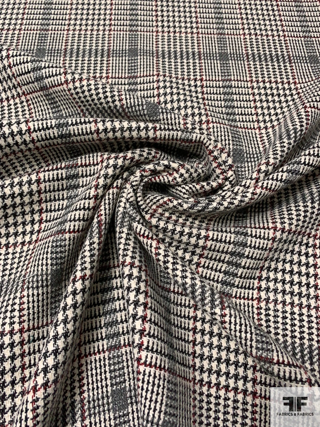 Italian Glen Plaid Virgin Wool Lightweight Coating - Cream / Black / Grey / Burgundy 6 Italian Glen Plaid Virgin Wool Lightweight Coating - Cream / Black / Grey / Burgundy - Image 4