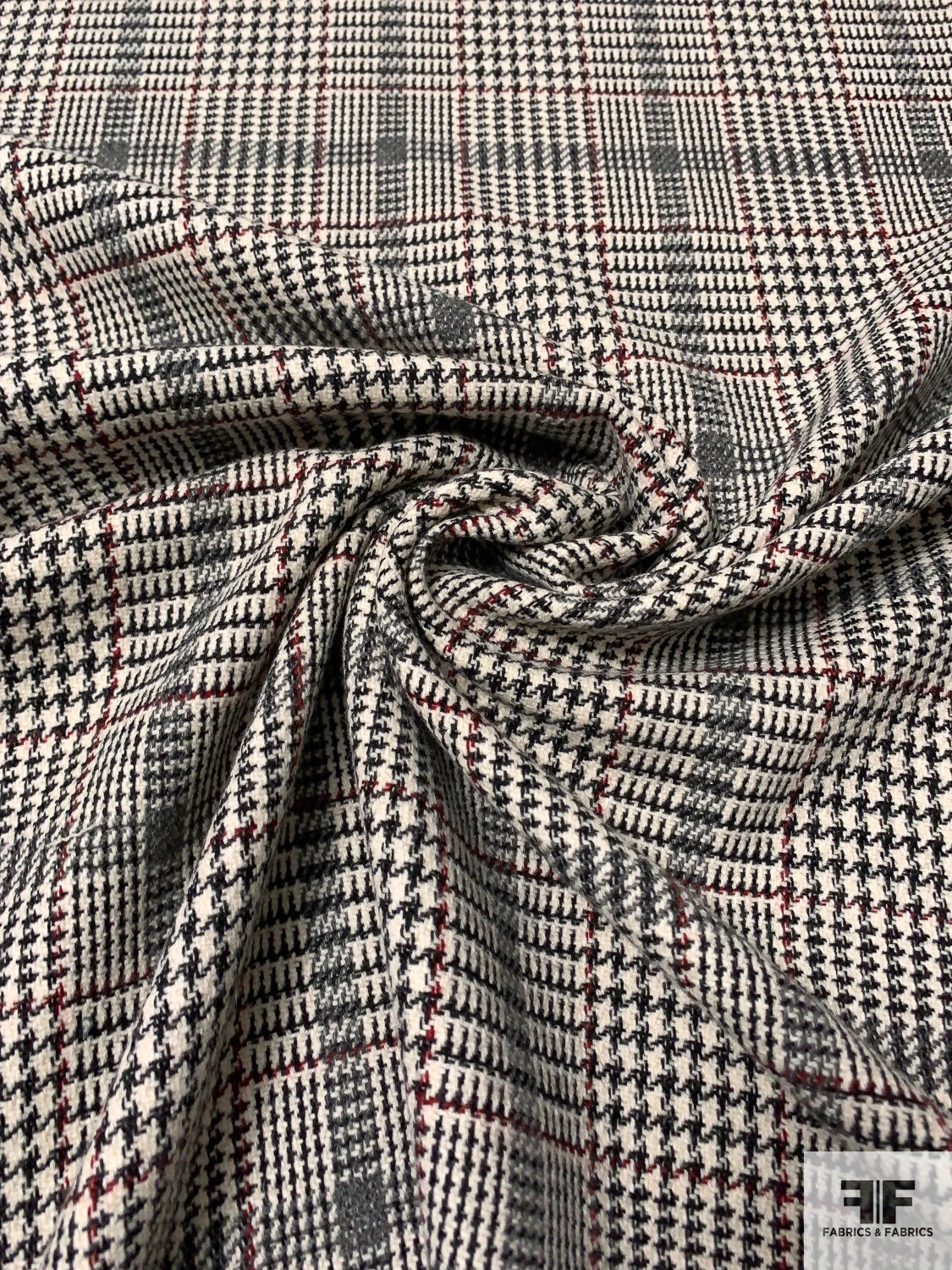 Italian Glen Plaid Virgin Wool Lightweight Coating - Cream / Black / Grey / Burgundy 5 Italian Glen Plaid Virgin Wool Lightweight Coating - Cream / Black / Grey / Burgundy - Image 3