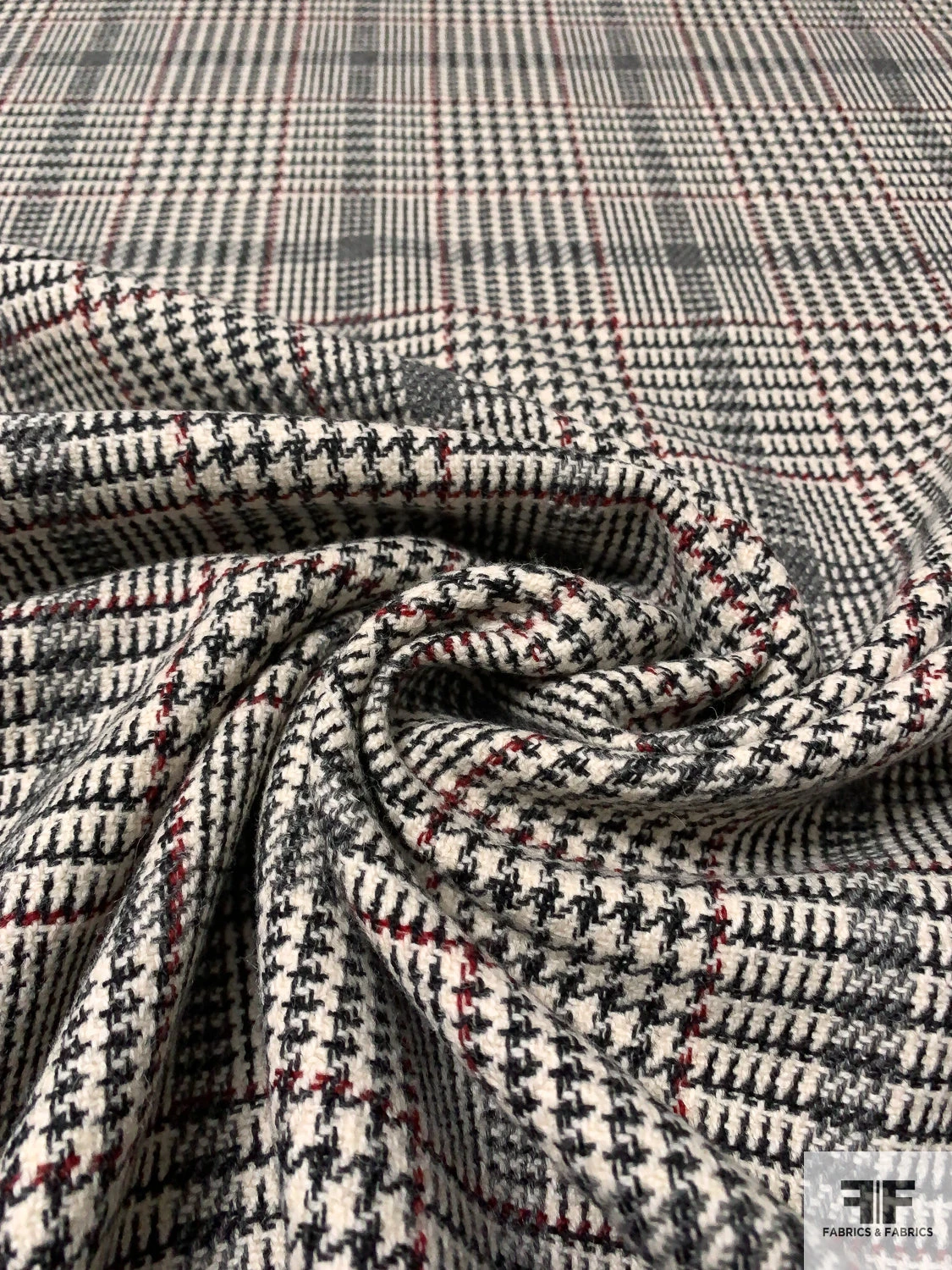 Italian Glen Plaid Virgin Wool Lightweight Coating - Cream / Black / Grey / Burgundy 3 Italian Glen Plaid Virgin Wool Lightweight Coating - Cream / Black / Grey / Burgundy