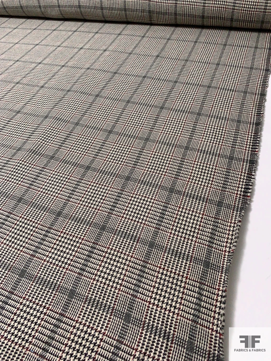 Italian Glen Plaid Virgin Wool Lightweight Coating - Cream / Black / Grey / Burgundy 10 Italian Glen Plaid Virgin Wool Lightweight Coating - Cream / Black / Grey / Burgundy - Image 8