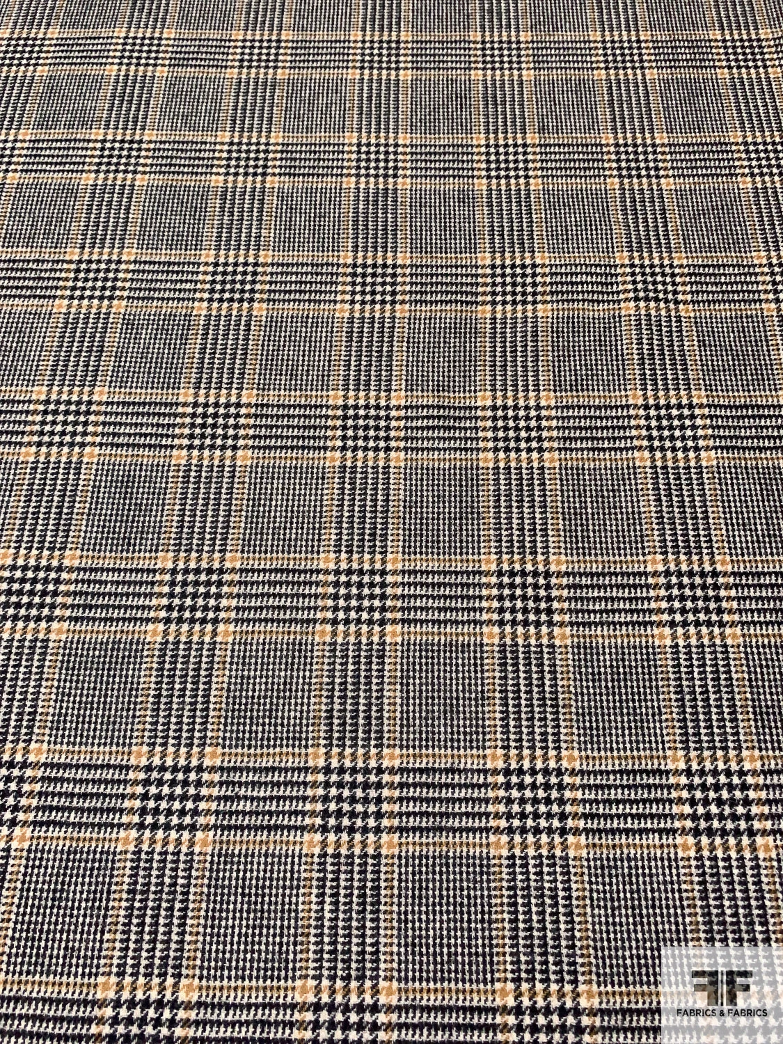 Italian Glen Plaid Wool Jacket Weight Suiting - Black / Cream / Ochre Tan 7 Italian Glen Plaid Wool Jacket Weight Suiting - Black / Cream / Ochre Tan - Image 5