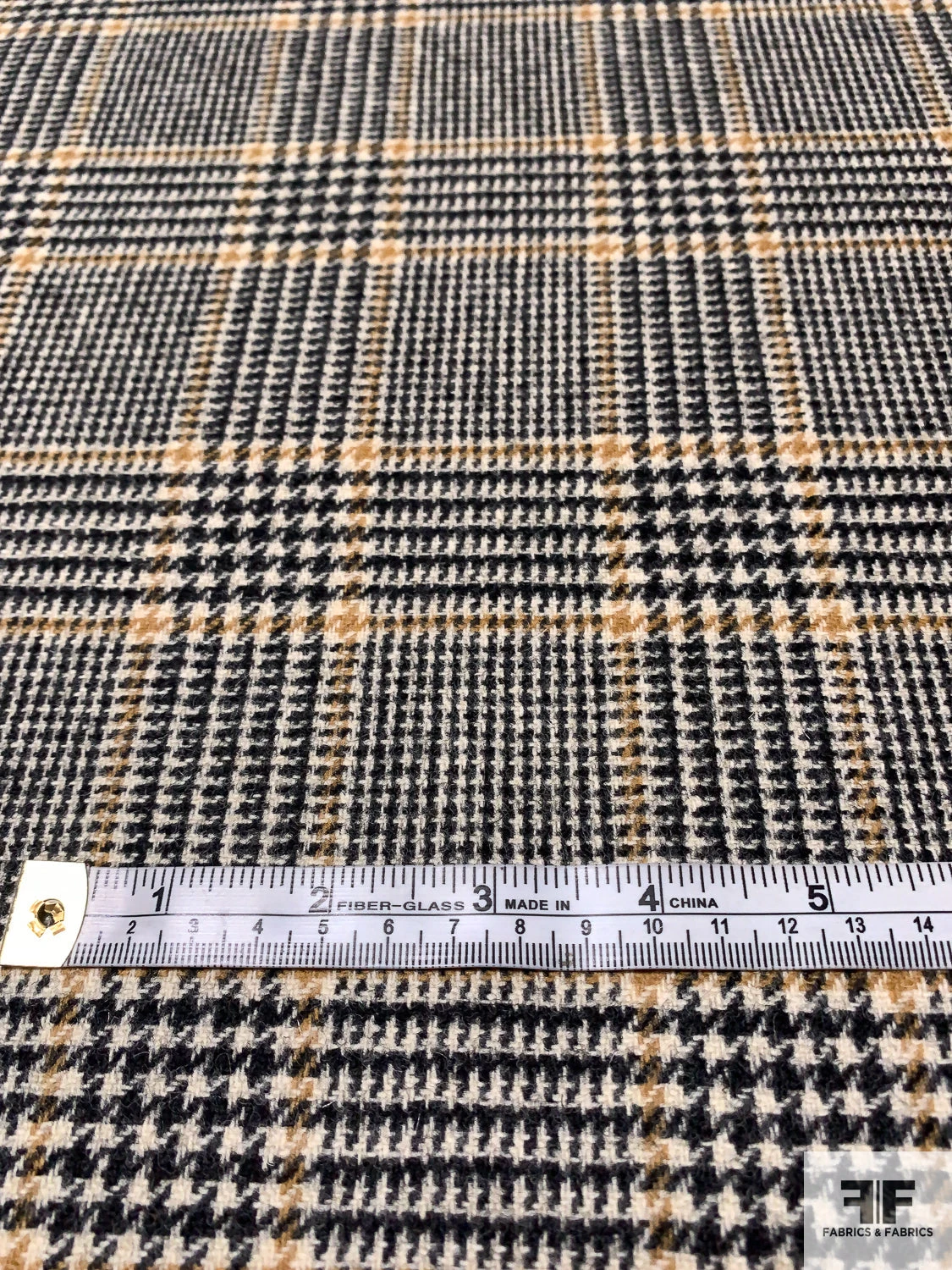 Italian Glen Plaid Wool Jacket Weight Suiting - Black / Cream / Ochre Tan 9 Italian Glen Plaid Wool Jacket Weight Suiting - Black / Cream / Ochre Tan - Image 7