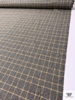 Italian Glen Plaid Wool Jacket Weight Suiting - Black / Cream / Ochre Tan 17 Italian Glen Plaid Wool Jacket Weight Suiting - Black / Cream / Ochre Tan -Fabrics And Fabrics Store 13926 7