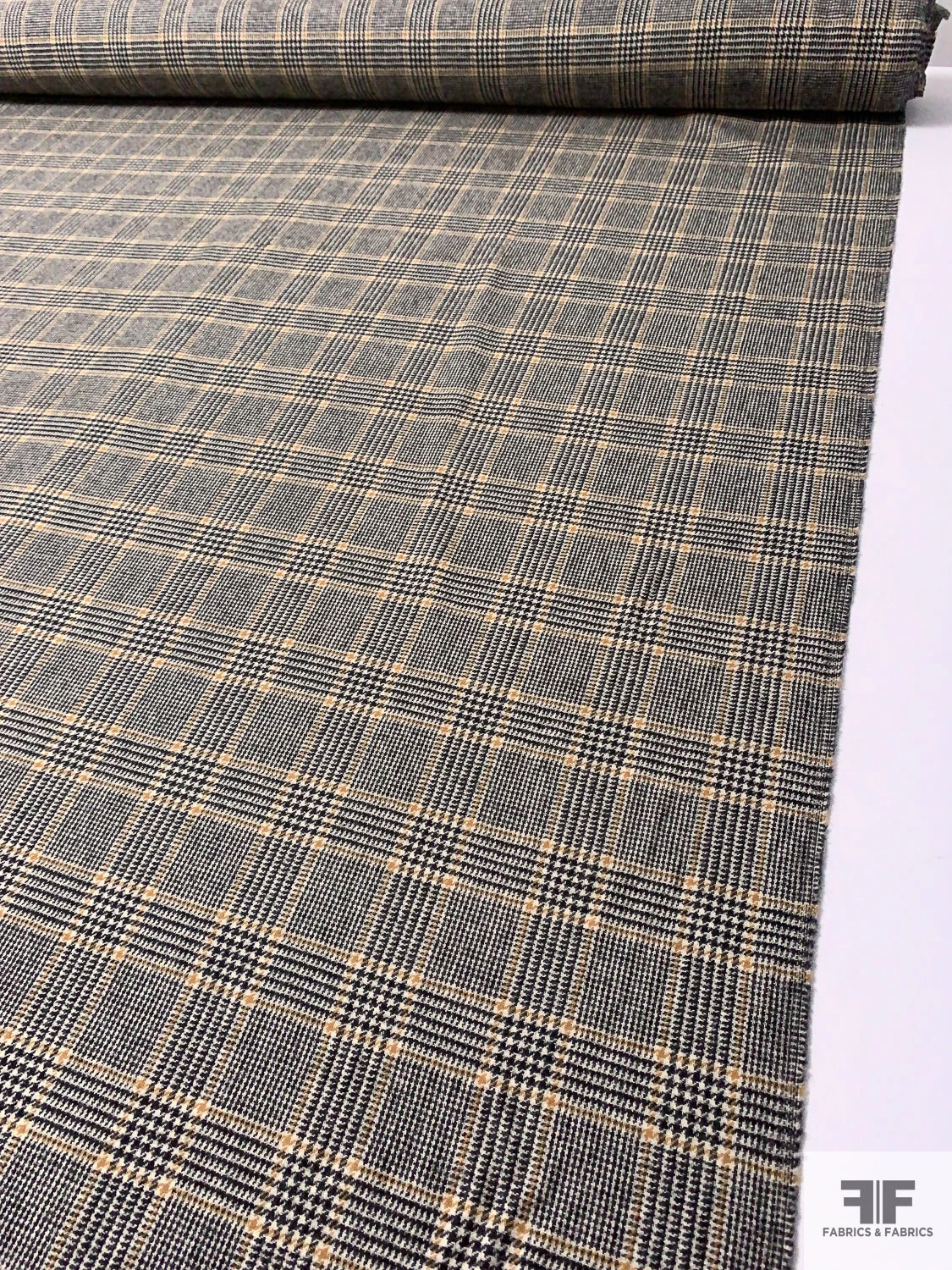 Italian Glen Plaid Wool Jacket Weight Suiting - Black / Cream / Ochre Tan 10 Italian Glen Plaid Wool Jacket Weight Suiting - Black / Cream / Ochre Tan - Image 8