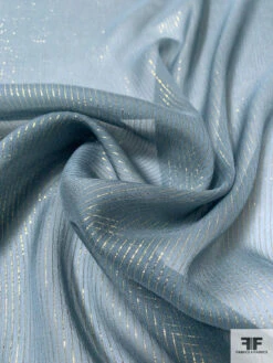 Solid Silk Chiffon With Gold Lurex Pinstripes - Dusty Blue / Gold
