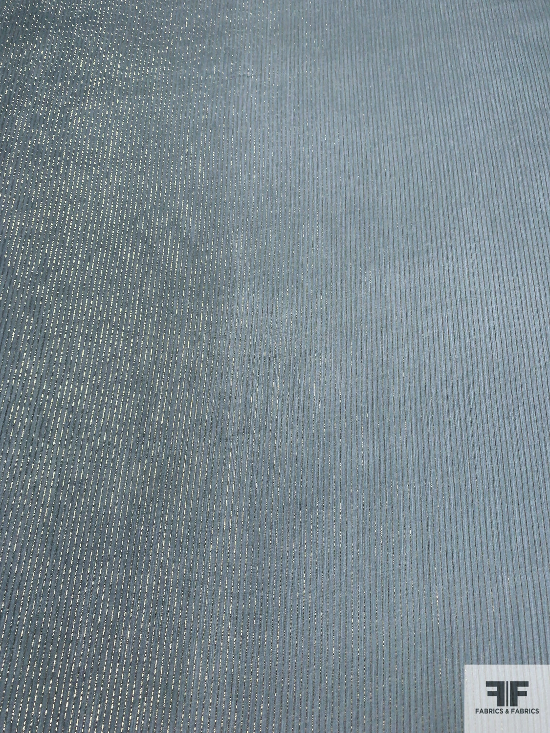 Solid Silk Chiffon With Gold Lurex Pinstripes - Dusty Blue / Gold 6 Solid Silk Chiffon With Gold Lurex Pinstripes - Dusty Blue / Gold - Image 4