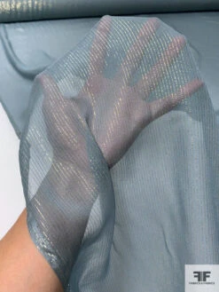 Solid Silk Chiffon With Gold Lurex Pinstripes - Dusty Blue / Gold 17 Solid Silk Chiffon With Gold Lurex Pinstripes - Dusty Blue / Gold -Fabrics And Fabrics Store 14016 8