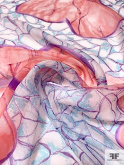 Bold Butterfly Printed Silk Chiffon - Peachy Coral / Purple / Aqua Blue 13 Bold Butterfly Printed Silk Chiffon - Peachy Coral / Purple / Aqua Blue -Fabrics And Fabrics Store 14035 3
