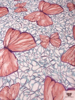 Bold Butterfly Printed Silk Chiffon - Peachy Coral / Purple / Aqua Blue 14 Bold Butterfly Printed Silk Chiffon - Peachy Coral / Purple / Aqua Blue -Fabrics And Fabrics Store 14035 4