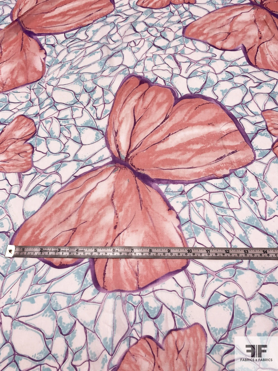 Bold Butterfly Printed Silk Chiffon - Peachy Coral / Purple / Aqua Blue 8 Bold Butterfly Printed Silk Chiffon - Peachy Coral / Purple / Aqua Blue - Image 6