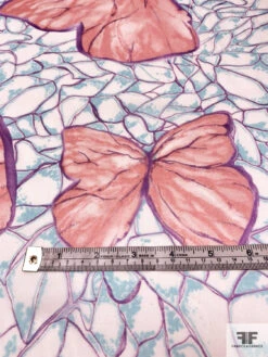 Bold Butterfly Printed Silk Chiffon - Peachy Coral / Purple / Aqua Blue 16 Bold Butterfly Printed Silk Chiffon - Peachy Coral / Purple / Aqua Blue -Fabrics And Fabrics Store 14035 6