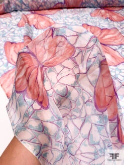 Bold Butterfly Printed Silk Chiffon - Peachy Coral / Purple / Aqua Blue 17 Bold Butterfly Printed Silk Chiffon - Peachy Coral / Purple / Aqua Blue -Fabrics And Fabrics Store 14035 8
