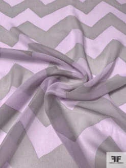 Italian Bold Chevron Printed Silk Chiffon - Sage / Lilac