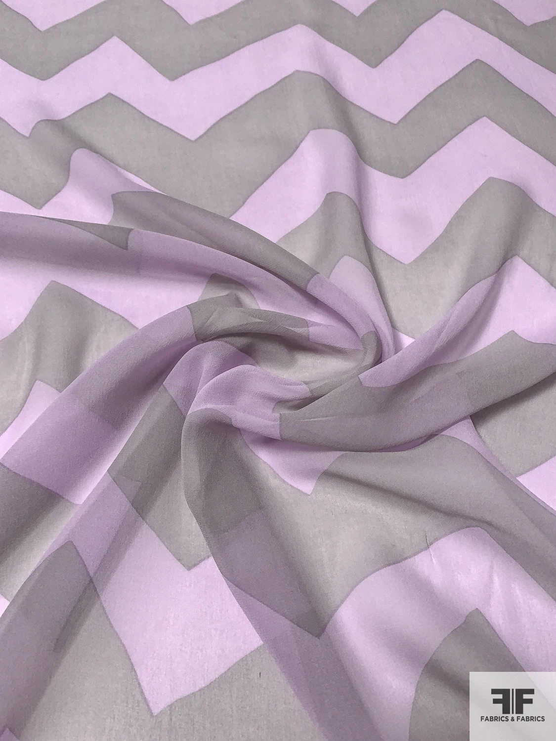 Italian Bold Chevron Printed Silk Chiffon - Sage / Lilac 5 Italian Bold Chevron Printed Silk Chiffon - Sage / Lilac - Image 3