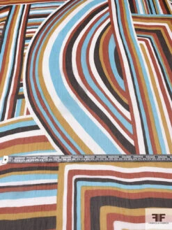 Italian Ethnic Lines Printed Crinkled Silk Chiffon - Orange / Brown / Marigold / Aqua Blue / Off-White -Fabrics And Fabrics Store 14048 5