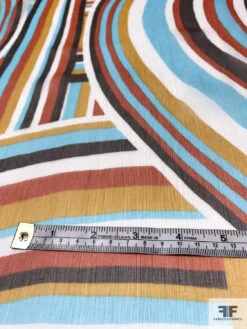 Italian Ethnic Lines Printed Crinkled Silk Chiffon - Orange / Brown / Marigold / Aqua Blue / Off-White -Fabrics And Fabrics Store 14048 6