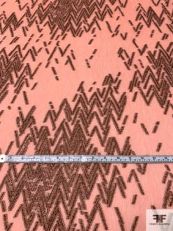 Italian Broken Zig-Zag Crinkled Silk Chiffon With Metallic Fil Coupé - Dusty Peach / Metallic Brown -Fabrics And Fabrics Store 14115 5