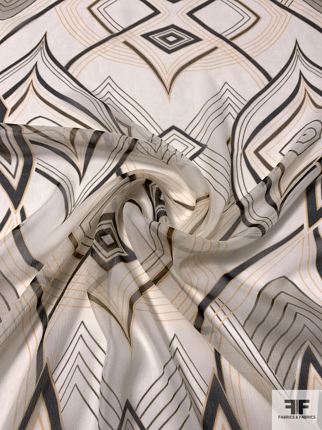 Exotic Printed Crinkled Silk Chiffon - Warm Yellow / Light Ivory / Black 6 Exotic Printed Crinkled Silk Chiffon - Warm Yellow / Light Ivory / Black - Image 4