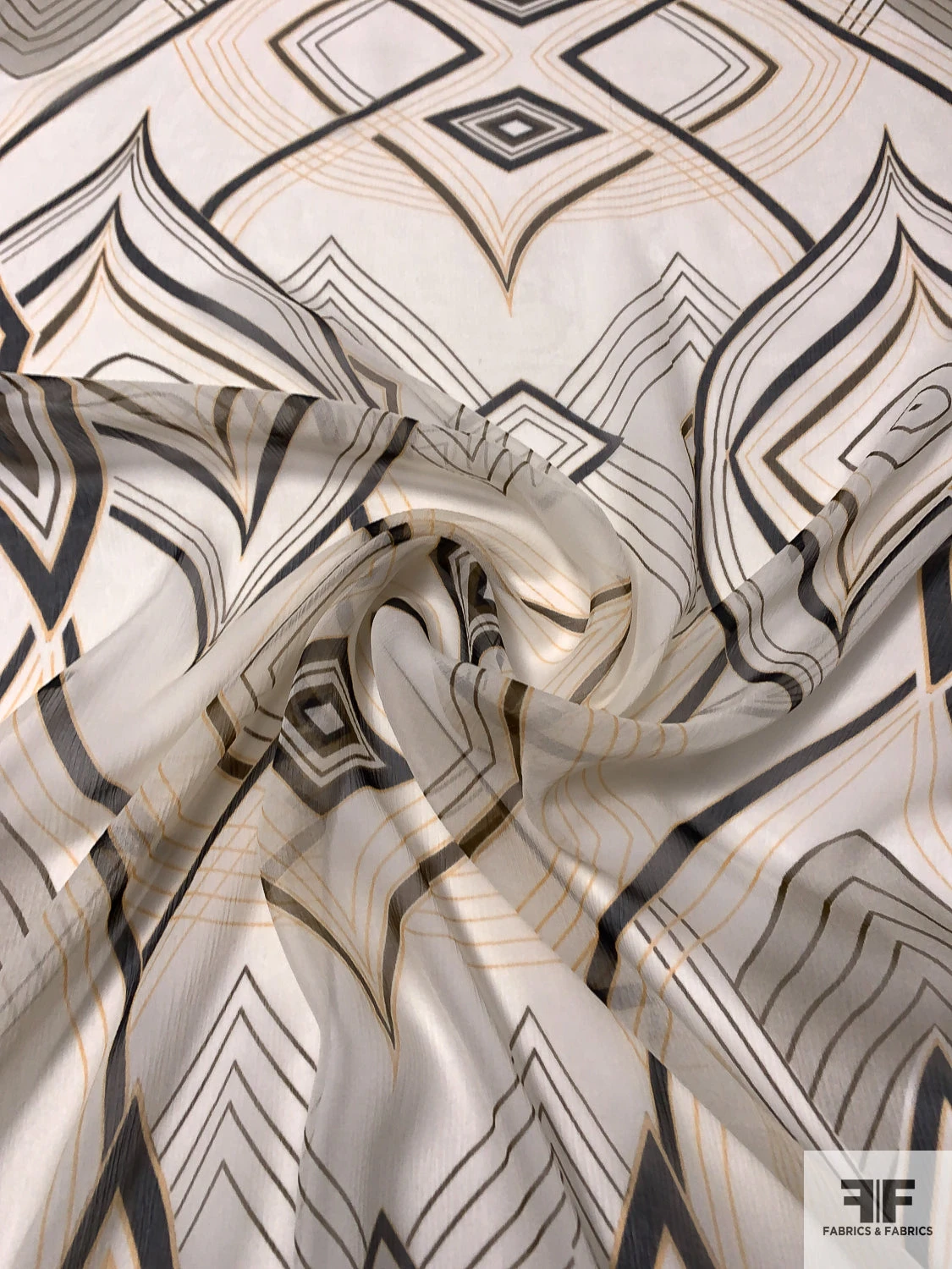 Exotic Printed Crinkled Silk Chiffon - Warm Yellow / Light Ivory / Black 5 Exotic Printed Crinkled Silk Chiffon - Warm Yellow / Light Ivory / Black - Image 3