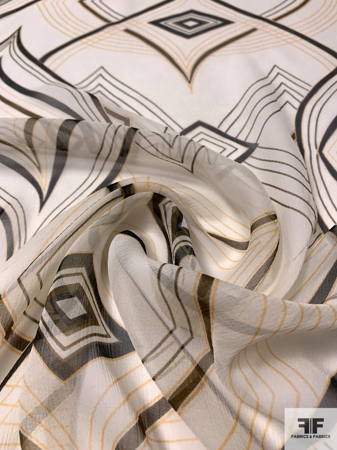 Exotic Printed Crinkled Silk Chiffon - Warm Yellow / Light Ivory / Black 7 Exotic Printed Crinkled Silk Chiffon - Warm Yellow / Light Ivory / Black - Image 5