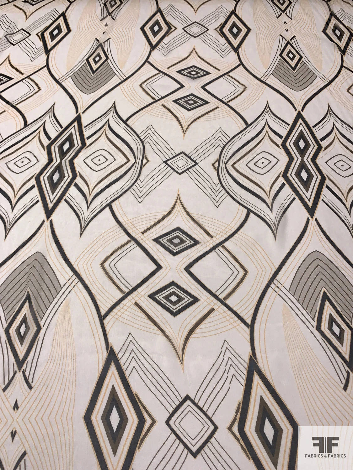 Exotic Printed Crinkled Silk Chiffon - Warm Yellow / Light Ivory / Black 4 Exotic Printed Crinkled Silk Chiffon - Warm Yellow / Light Ivory / Black - Image 2