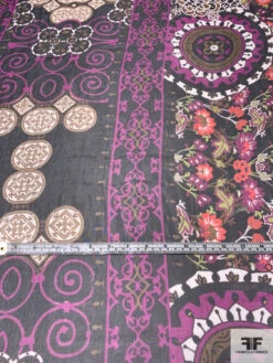 Multi-Pattern Printed Crinkled Silk Chiffon - Brown / Dark Magena / Black / Orange / Off-White -Fabrics And Fabrics Store 14121 4