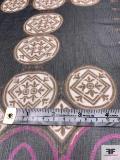 Multi-Pattern Printed Crinkled Silk Chiffon - Brown / Dark Magena / Black / Orange / Off-White -Fabrics And Fabrics Store 14121 5