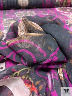 Multi-Pattern Printed Crinkled Silk Chiffon - Brown / Dark Magena / Black / Orange / Off-White -Fabrics And Fabrics Store 14121 8