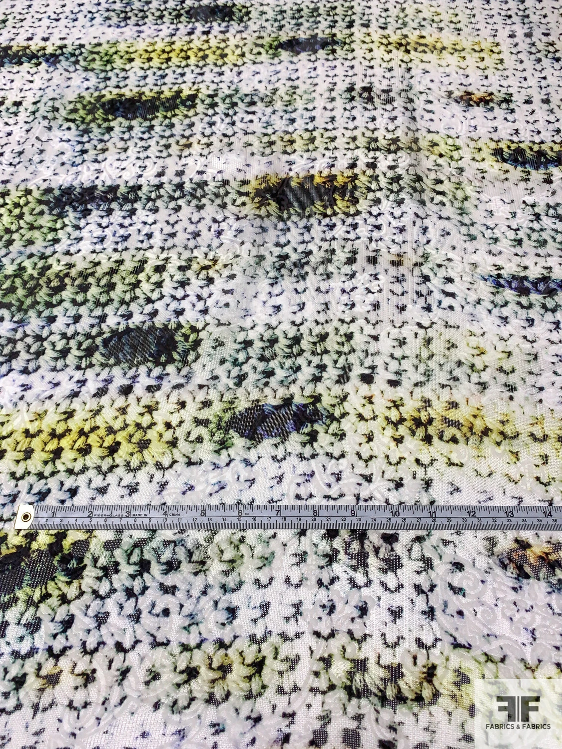 Abstract Printed Soft Gazar-Weave Jacquard Silk - Off-White / Black / Green / Yellow / Blue 8 Abstract Printed Soft Gazar-Weave Jacquard Silk - Off-White / Black / Green / Yellow / Blue - Image 6