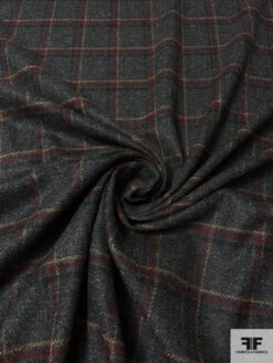 Italian Windowpane Plaid Jacket Weight Wool - Dark Heather Grey / Maroon / Nude 12 Italian Windowpane Plaid Jacket Weight Wool - Dark Heather Grey / Maroon / Nude -Fabrics And Fabrics Store 14171 2
