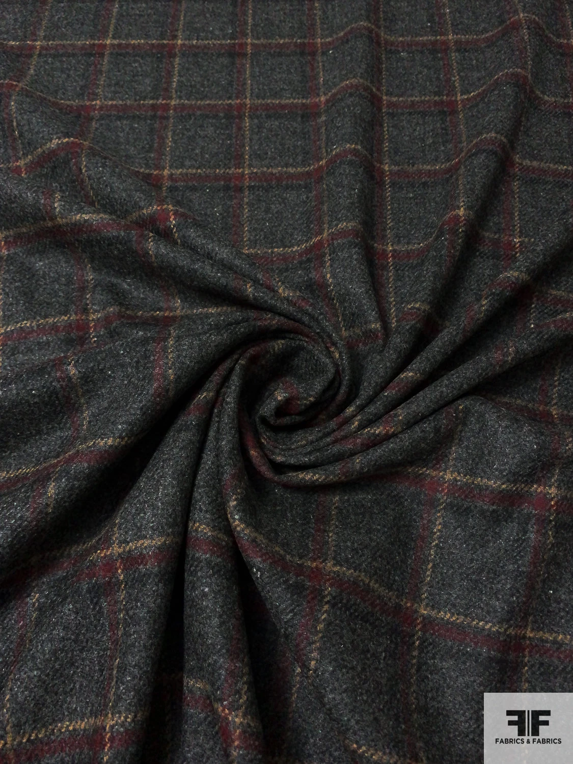 Italian Windowpane Plaid Jacket Weight Wool - Dark Heather Grey / Maroon / Nude 5 Italian Windowpane Plaid Jacket Weight Wool - Dark Heather Grey / Maroon / Nude - Image 3