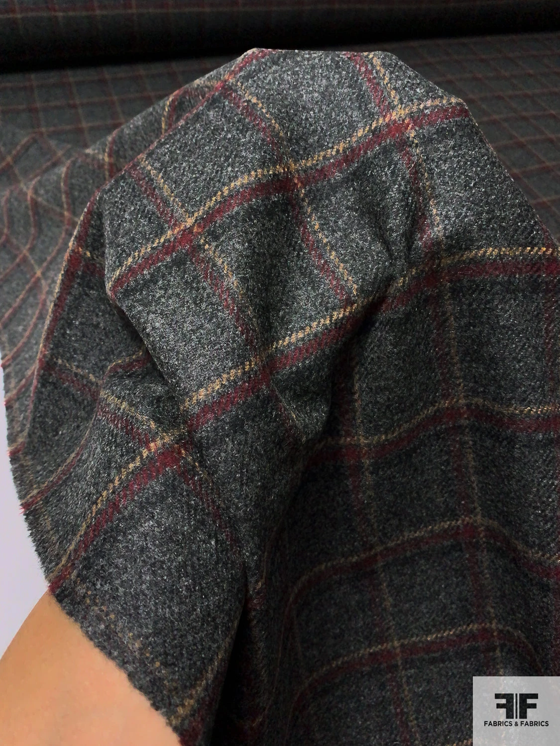 Italian Windowpane Plaid Jacket Weight Wool - Dark Heather Grey / Maroon / Nude 4 Italian Windowpane Plaid Jacket Weight Wool - Dark Heather Grey / Maroon / Nude - Image 2