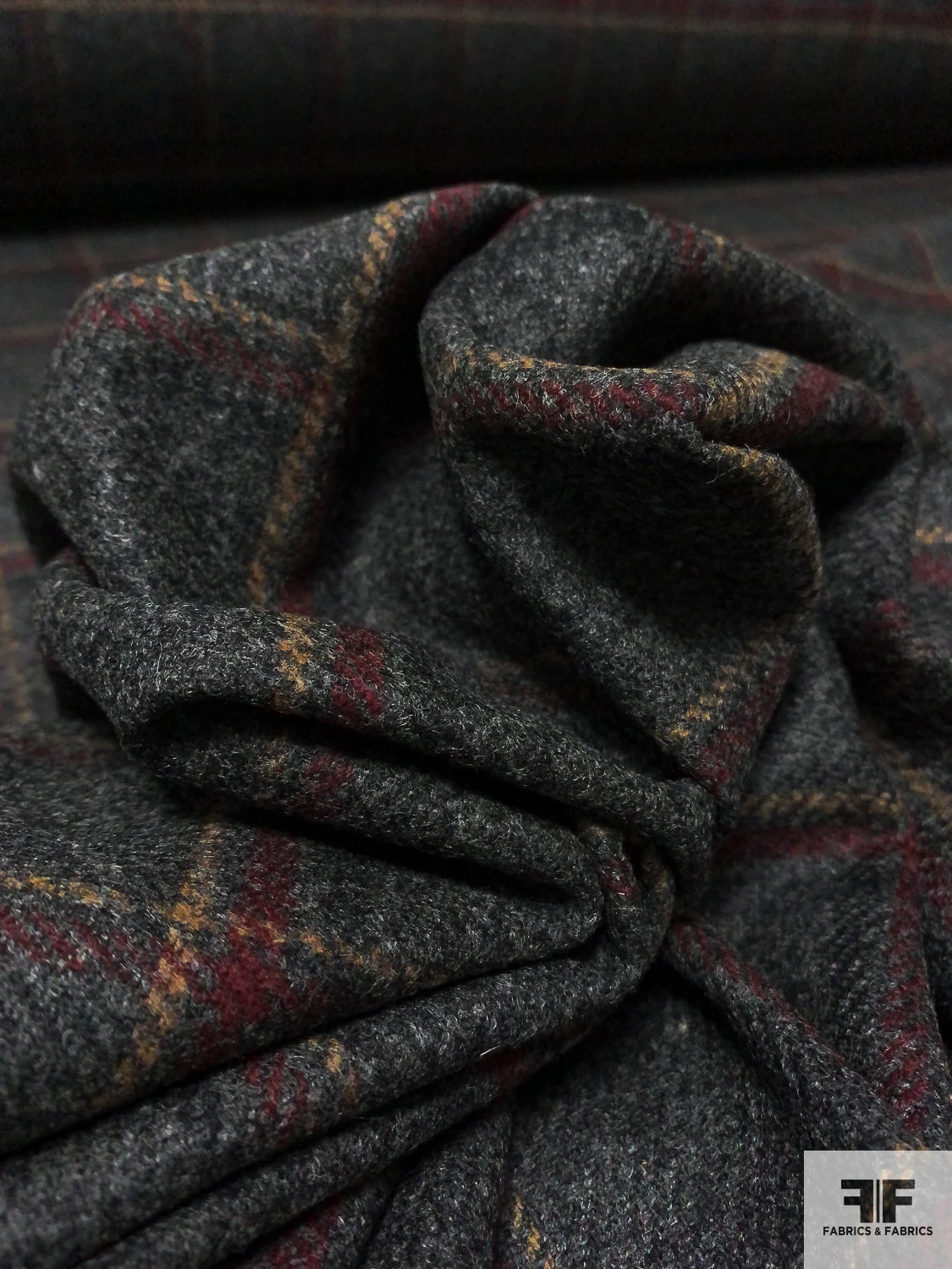 Italian Windowpane Plaid Jacket Weight Wool - Dark Heather Grey / Maroon / Nude 10 Italian Windowpane Plaid Jacket Weight Wool - Dark Heather Grey / Maroon / Nude - Image 8