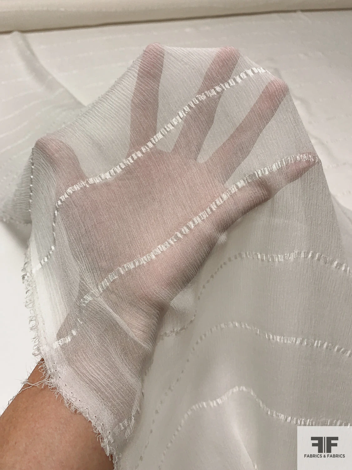 Italian Horizontal Striped Crinkled Silk Chiffon - Light Ivory 3 Italian Horizontal Striped Crinkled Silk Chiffon - Light Ivory
