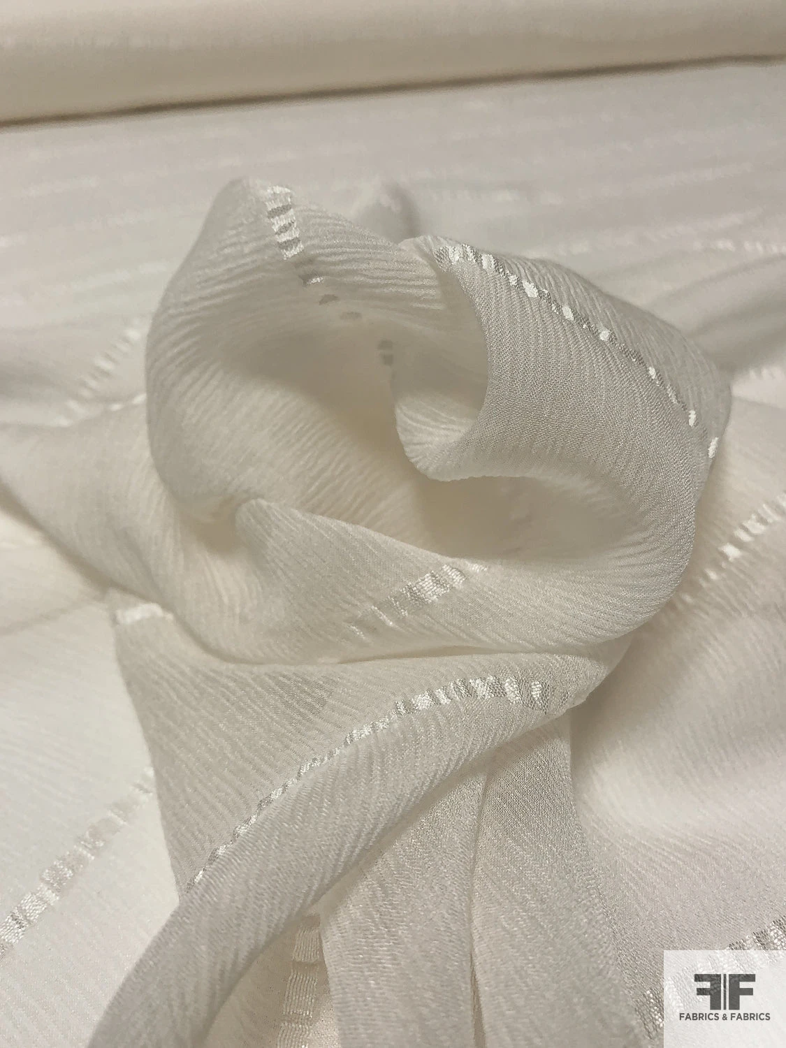 Italian Horizontal Striped Crinkled Silk Chiffon - Light Ivory 9 Italian Horizontal Striped Crinkled Silk Chiffon - Light Ivory - Image 7