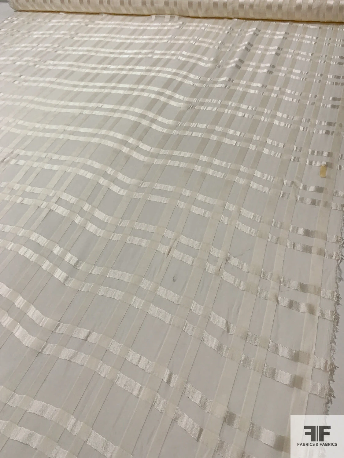 Italian Satin Plaid Silk Chiffon - Light Ivory 10 Italian Satin Plaid Silk Chiffon - Light Ivory - Image 8