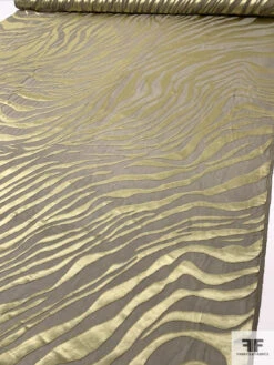 Zebra-Like Satin Striations Burnout Silk Chiffon - Moss Green / Artichoke