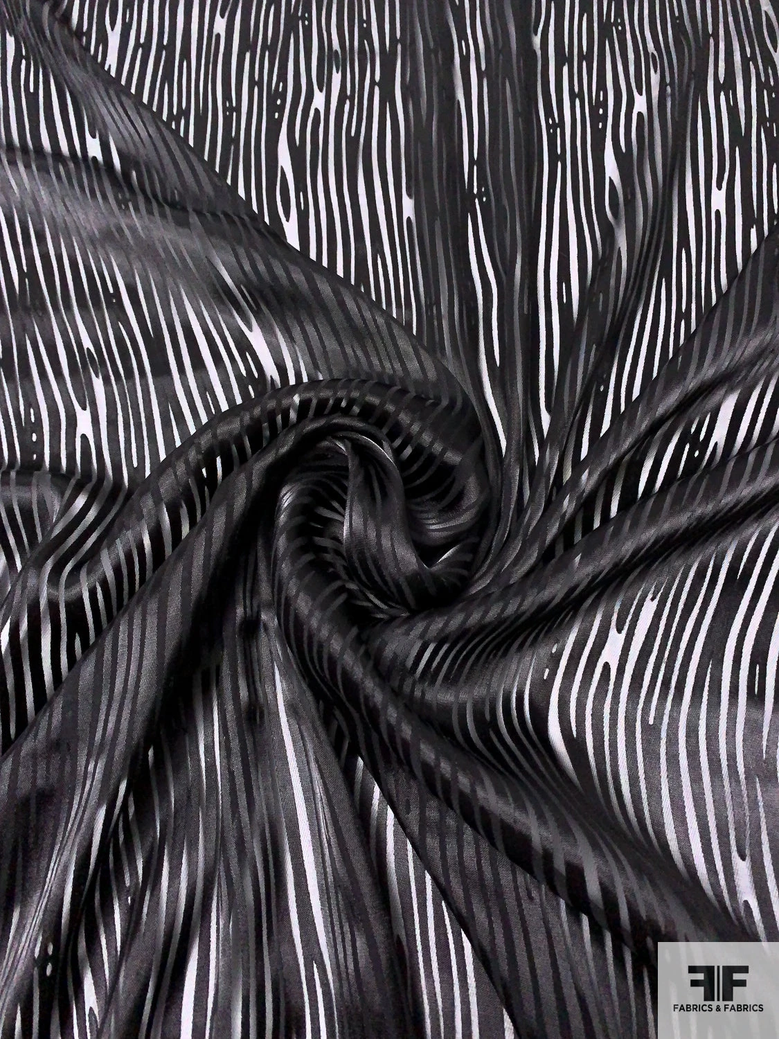 Wood Grain Satin Striped Silk Chiffon - Black 3 Wood Grain Satin Striped Silk Chiffon - Black
