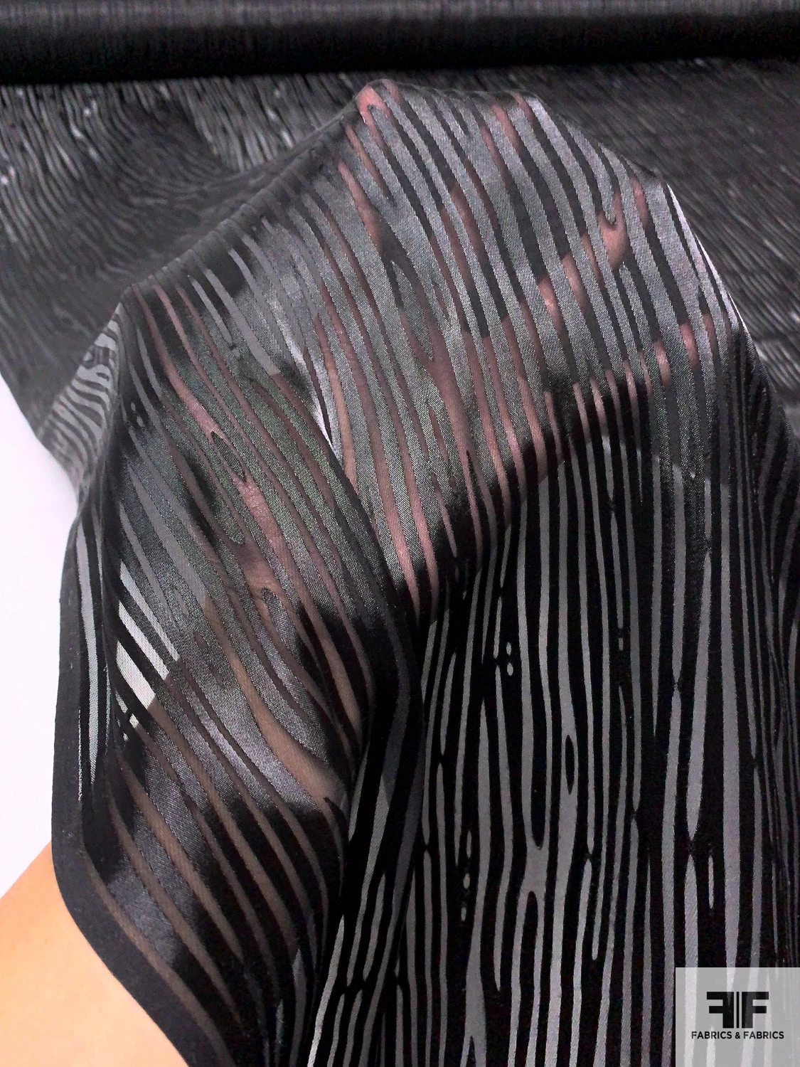 Wood Grain Satin Striped Silk Chiffon - Black 10 Wood Grain Satin Striped Silk Chiffon - Black - Image 8