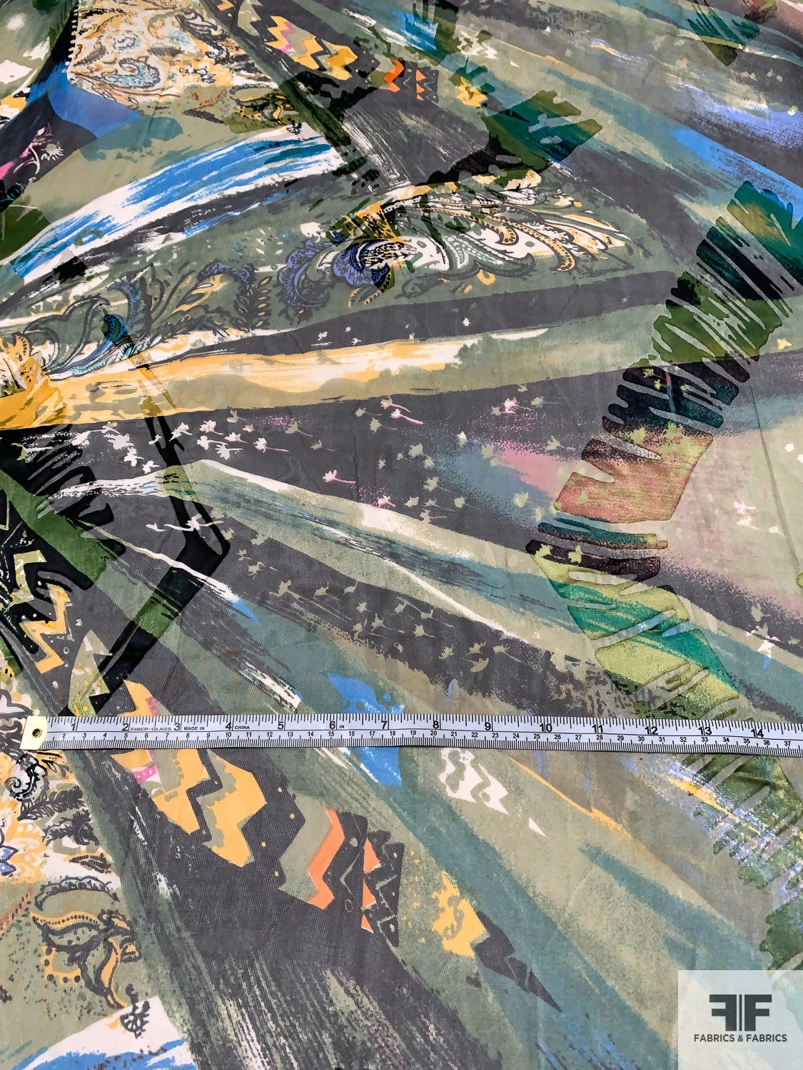 Abstract Printed Burnout Silk Blend Chiffon - Black / Turquoise / Green / Yellow 7 Abstract Printed Burnout Silk Blend Chiffon - Black / Turquoise / Green / Yellow - Image 5