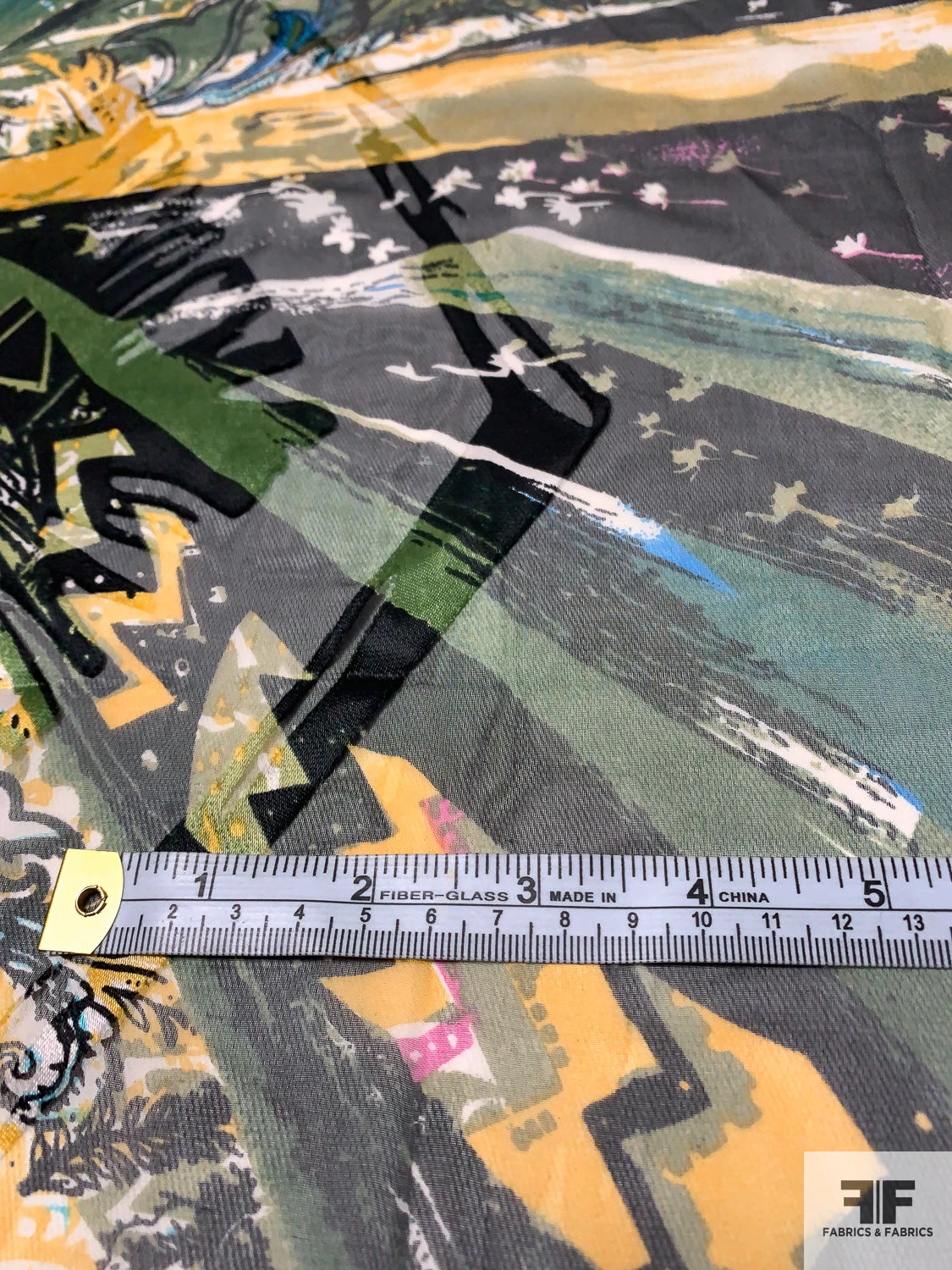 Abstract Printed Burnout Silk Blend Chiffon - Black / Turquoise / Green / Yellow 8 Abstract Printed Burnout Silk Blend Chiffon - Black / Turquoise / Green / Yellow - Image 6