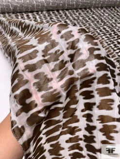 Italian Abstract Fil Coupé Silk Chiffon - Brown / White