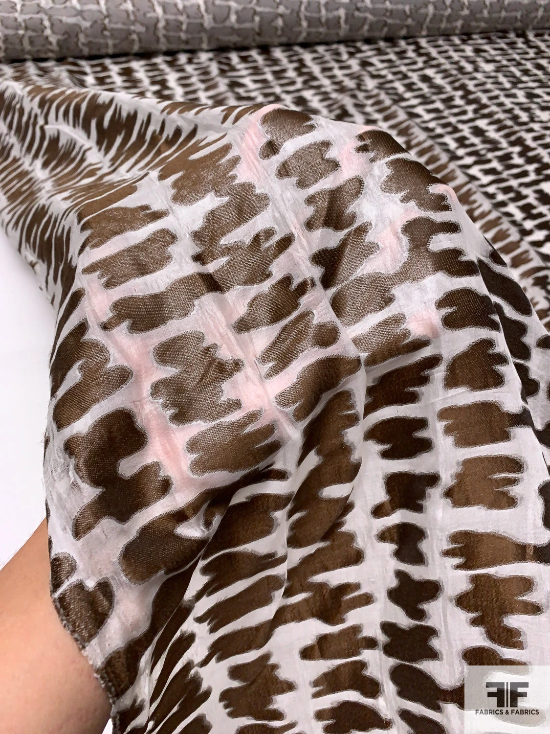 Italian Abstract Fil Coupé Silk Chiffon - Brown / White 3 Italian Abstract Fil Coupé Silk Chiffon - Brown / White