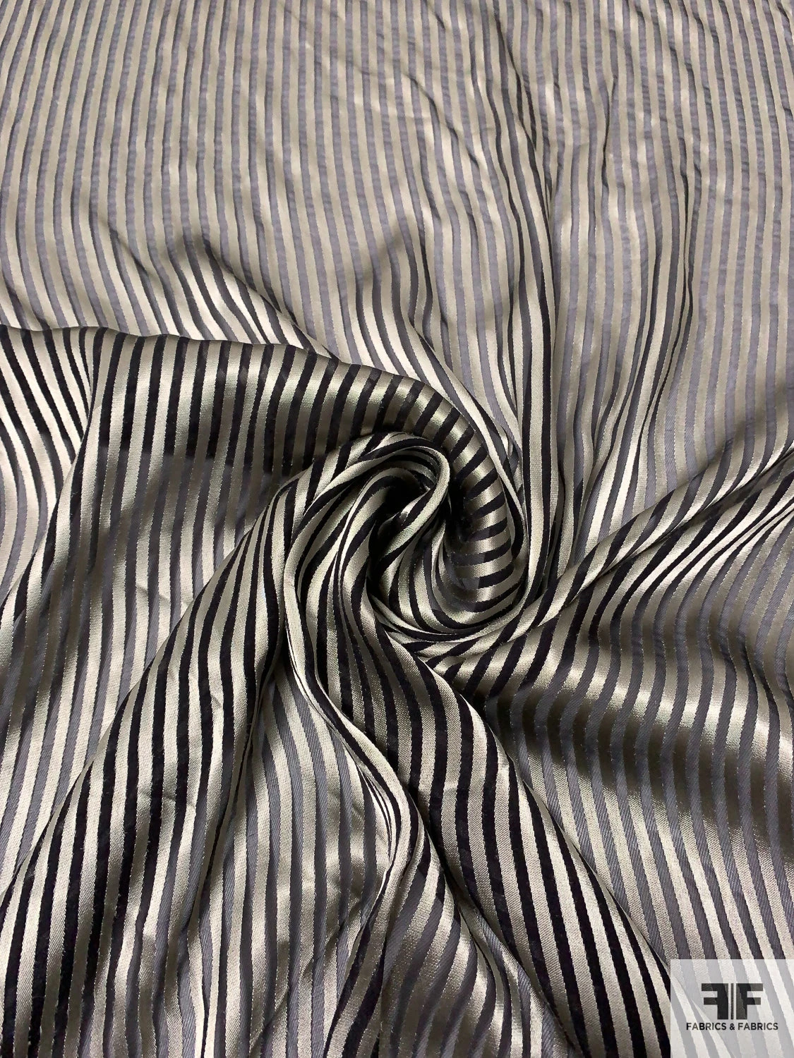 Italian Vertical Satin Striped Silk Chiffon - Ecru / Black 4 Italian Vertical Satin Striped Silk Chiffon - Ecru / Black - Image 2