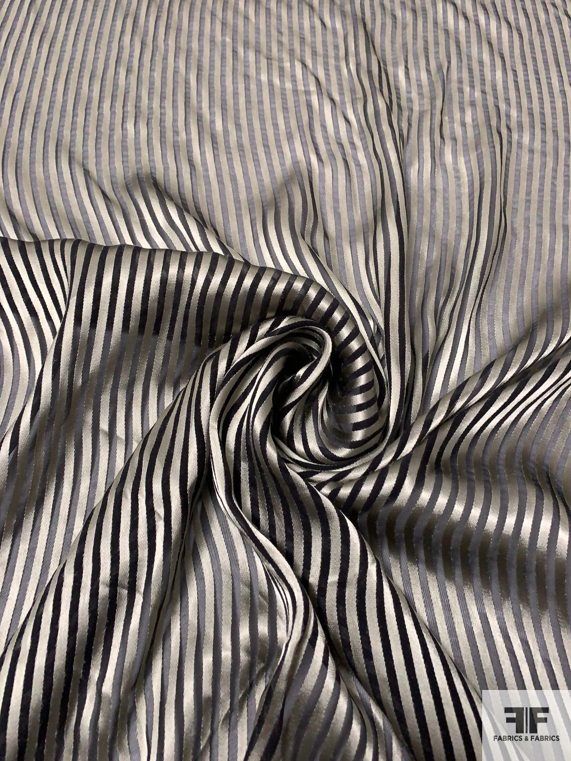 Italian Vertical Satin Striped Silk Chiffon - Ecru / Black 5 Italian Vertical Satin Striped Silk Chiffon - Ecru / Black - Image 3