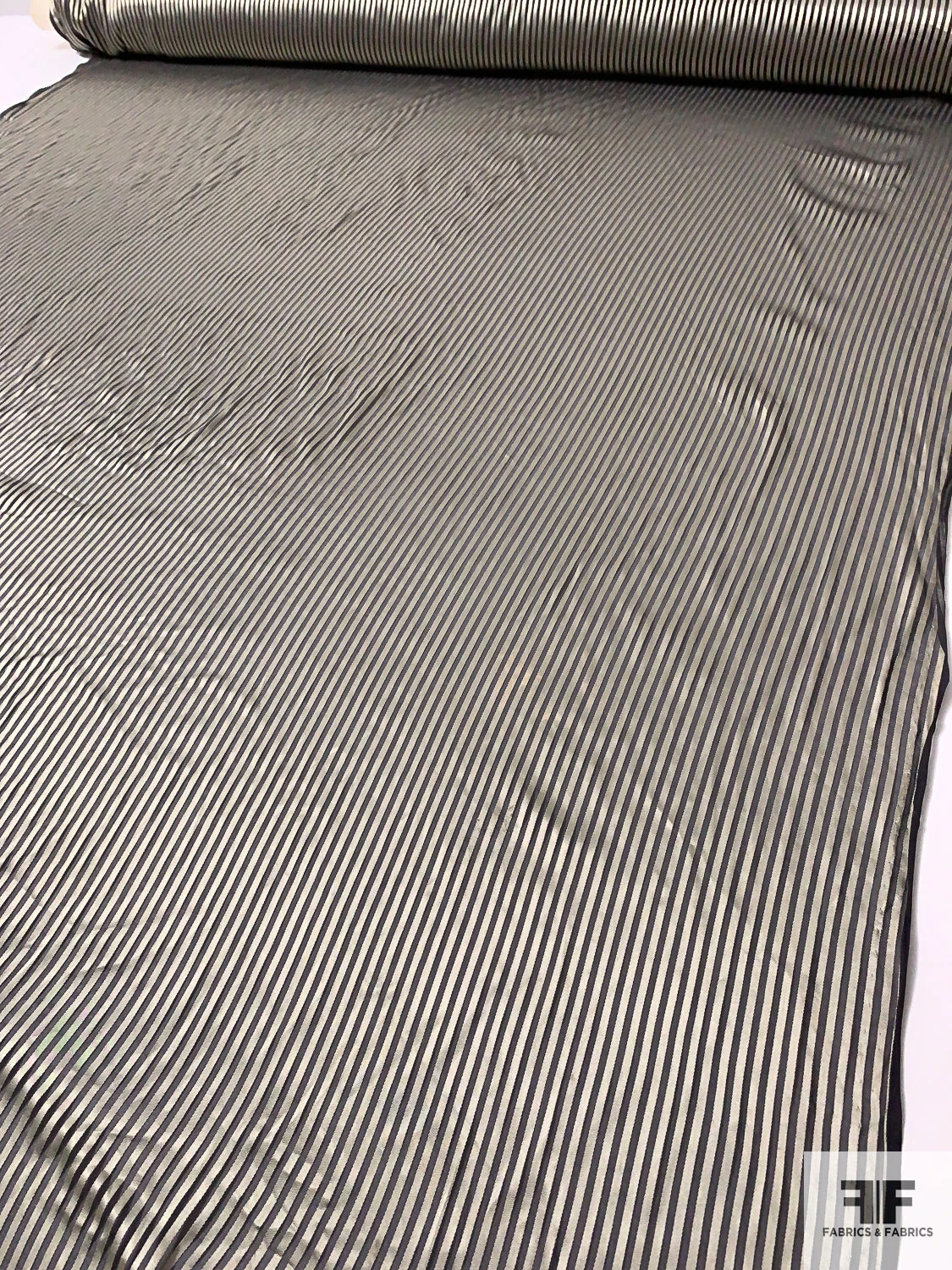 Italian Vertical Satin Striped Silk Chiffon - Ecru / Black 9 Italian Vertical Satin Striped Silk Chiffon - Ecru / Black - Image 7