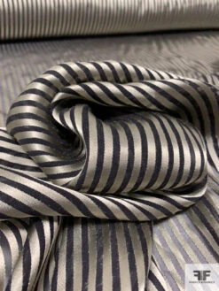Italian Vertical Satin Striped Silk Chiffon - Ecru / Black