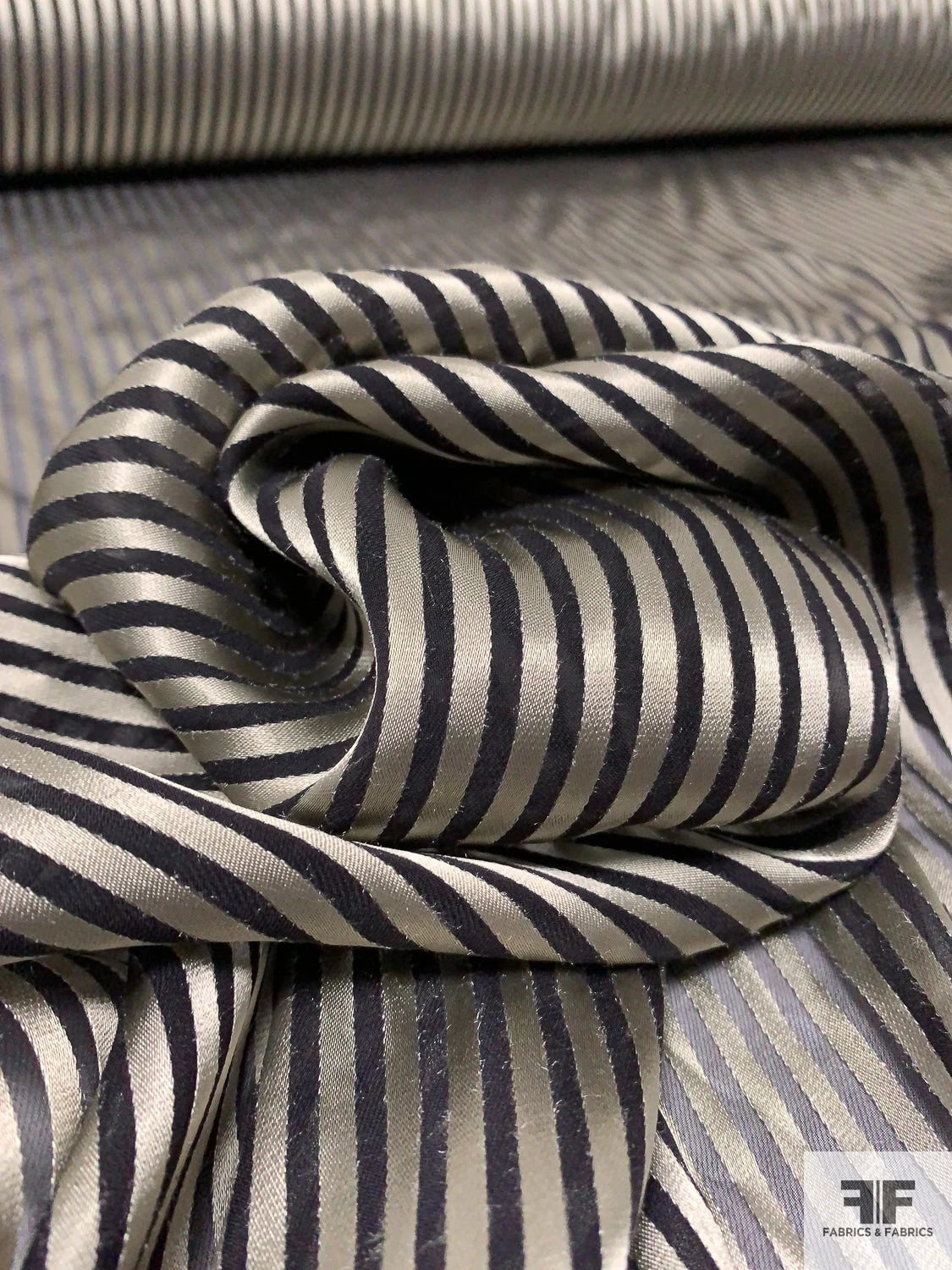 Italian Vertical Satin Striped Silk Chiffon - Ecru / Black 3 Italian Vertical Satin Striped Silk Chiffon - Ecru / Black